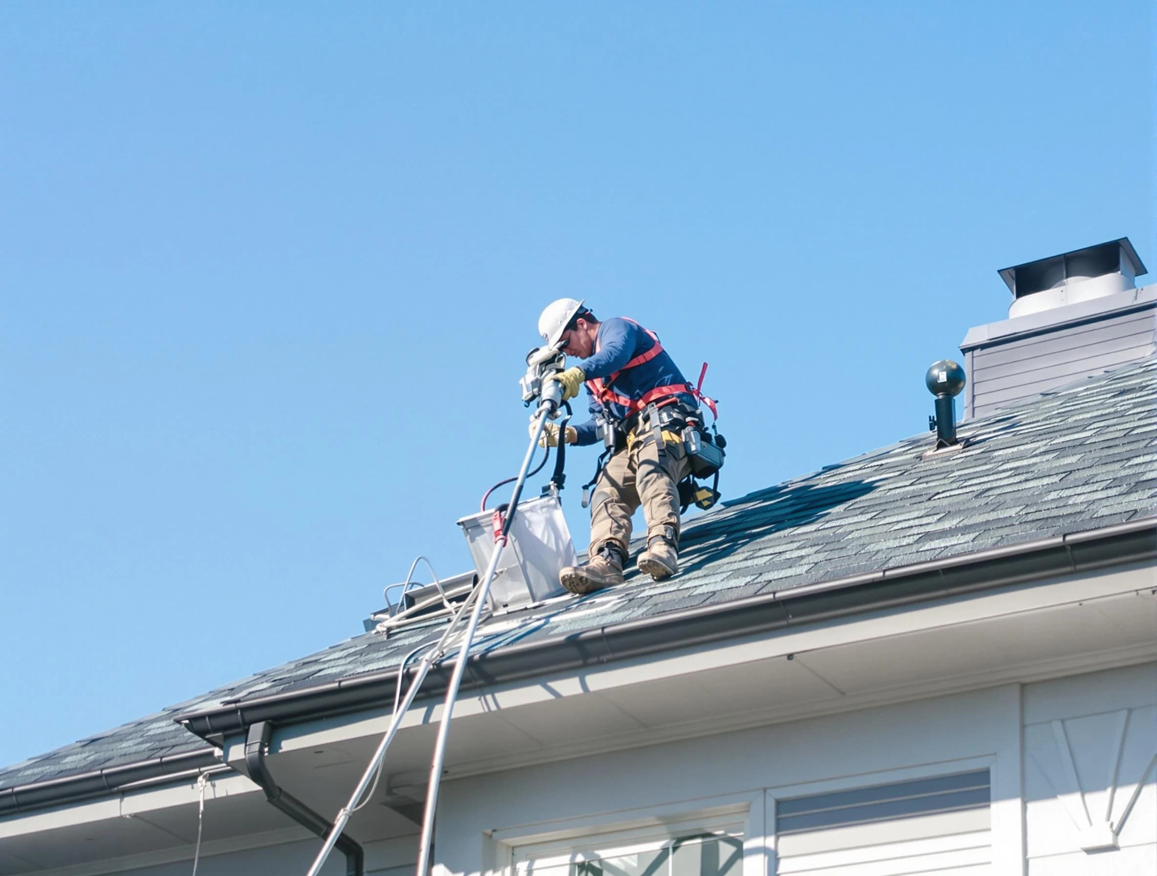 Cranberry Dryer Vent Cleaning certified technician cleaning a roof-mounted dryer vent system in Cranberry