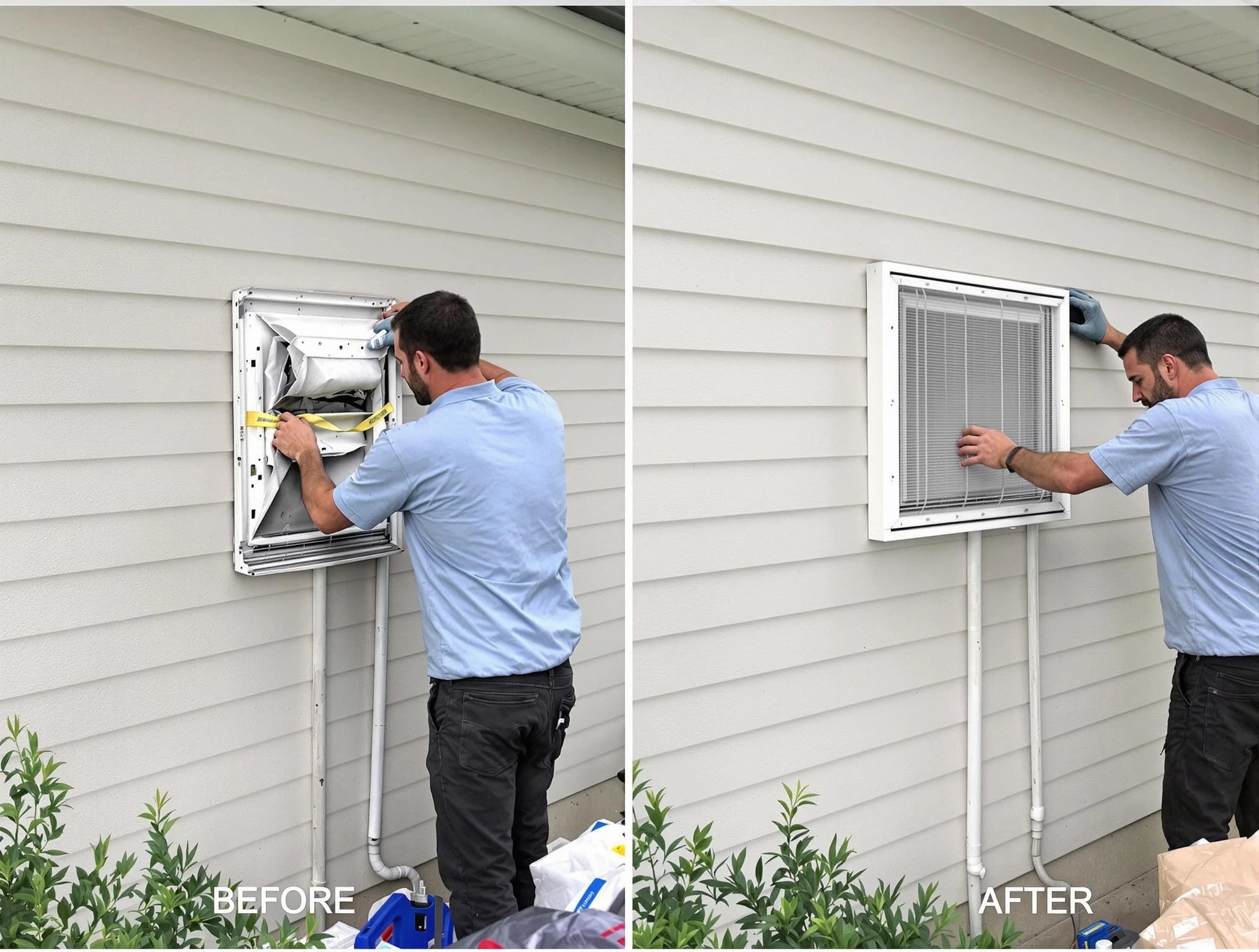 Cranberry Dryer Vent Cleaning technician installing high-quality dryer vent cover at a residential property in Cranberry