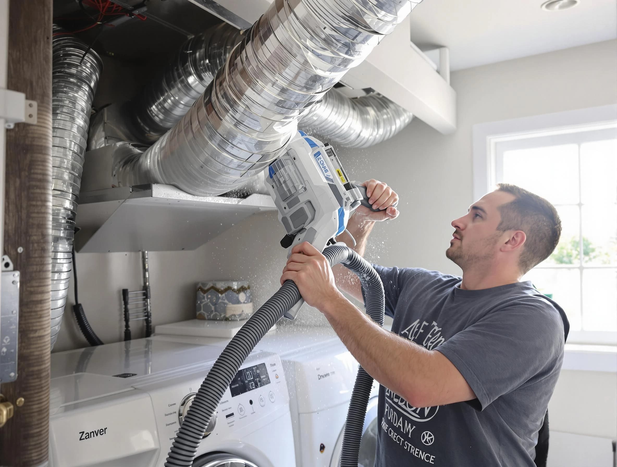 Cranberry Dryer Vent Cleaning specialist cleaning deep within a dryer vent duct system in Cranberry